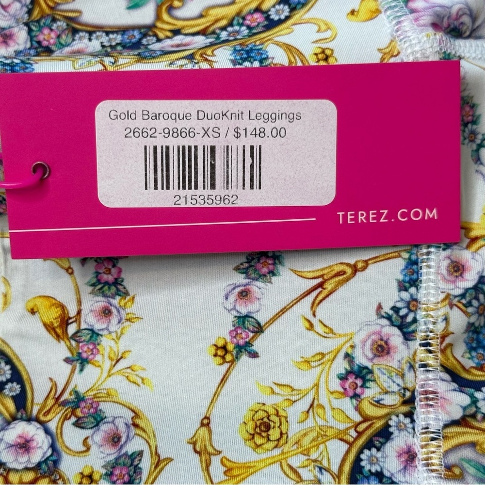 Terez Womens Size XS Gold Baroque Duoknit Leggings NWT - Picture 6 of 9